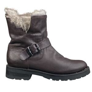 Frye Women’s Natalie Brown Leather Fur Lined Engineer Boot Size US 7.5